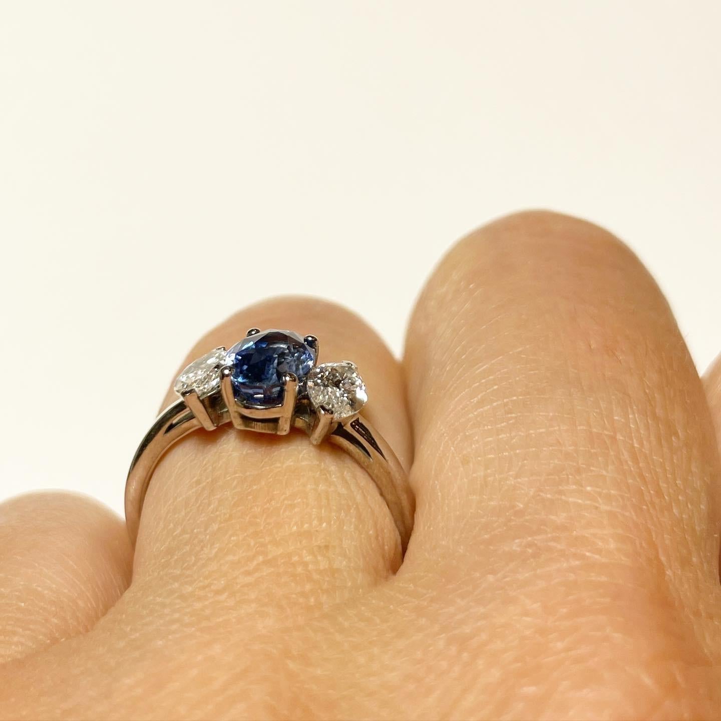 Sapphire and Diamond 18k White Gold Three-Stone Engagement Ring 2