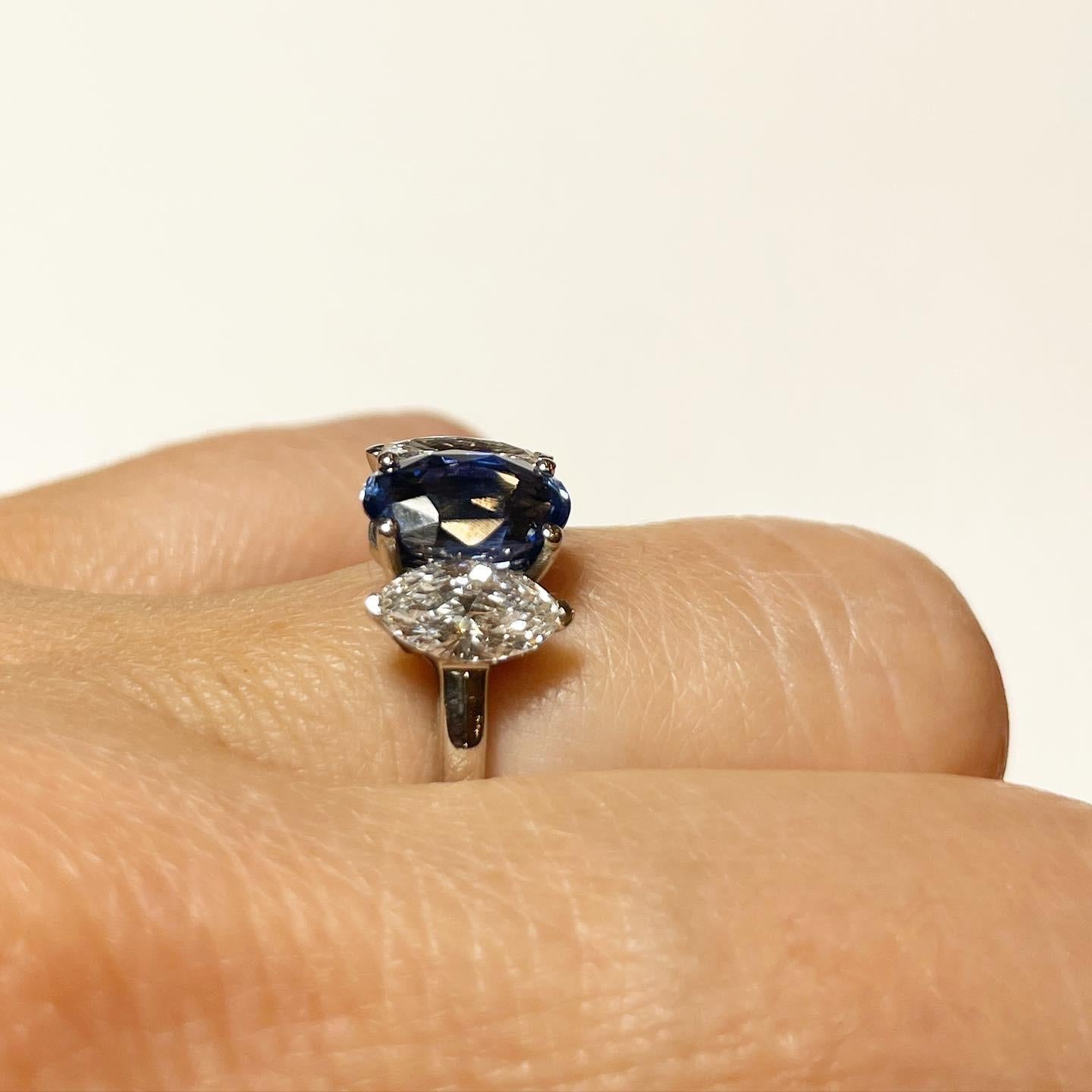 Sapphire and Diamond 18k White Gold Three-Stone Engagement Ring 3