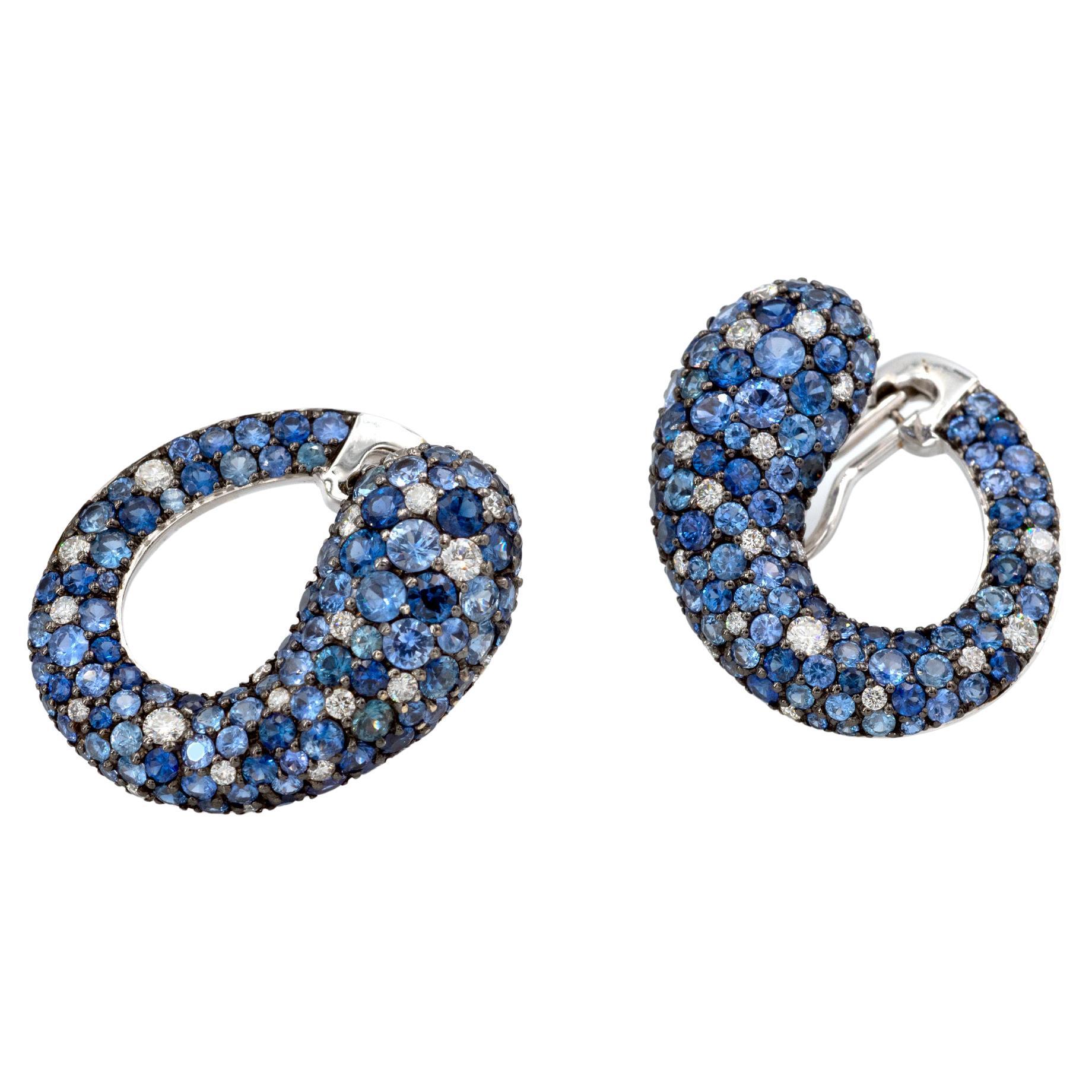 Sapphire and Diamond 18kt Gold Hoop Earrings