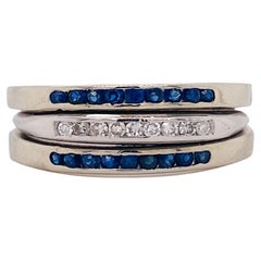Sapphire and Diamond 3 Ring Set .63 Carats Platinum & 14K White Gold Low Profile