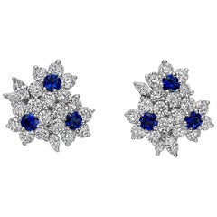 Sapphire and Diamond 3-Flower Cluster Earrings Sapphire and Diamond 3-Flower Cluster Earrings