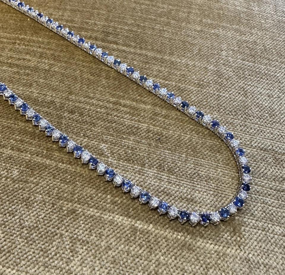 Sapphire and Diamond 3 Prong Tennis Necklace 17