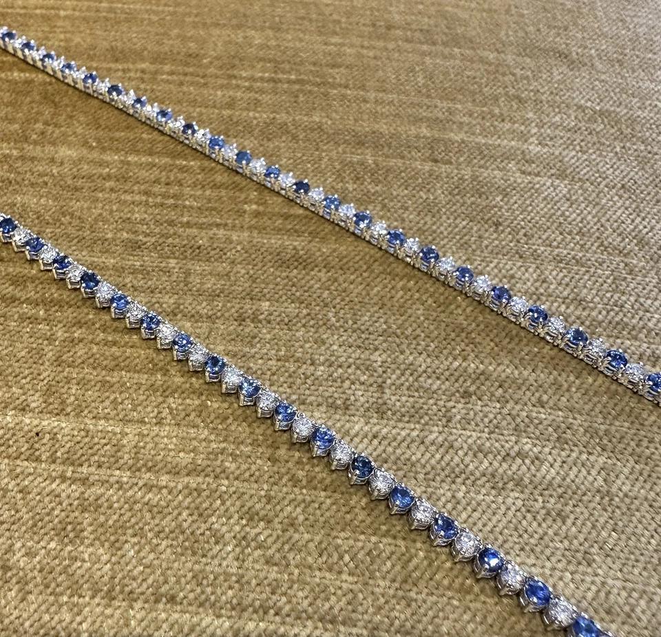 Women's Sapphire and Diamond 3 Prong Tennis Necklace 17