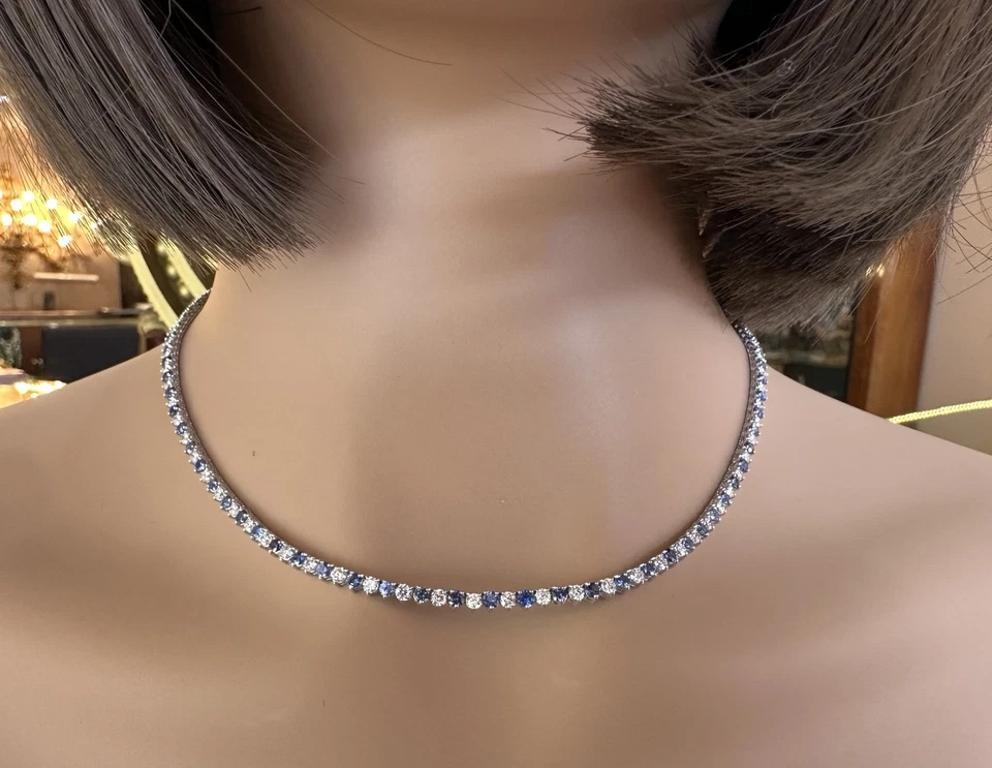 Sapphire and Diamond 3 Prong Tennis Necklace 17