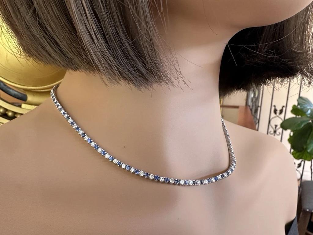 Sapphire and Diamond 3 Prong Tennis Necklace 17