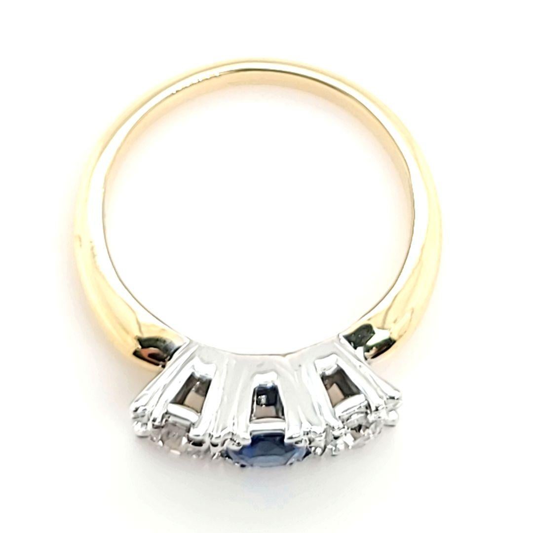 Old European Cut Sapphire and Diamond 3 Stone Ring For Sale