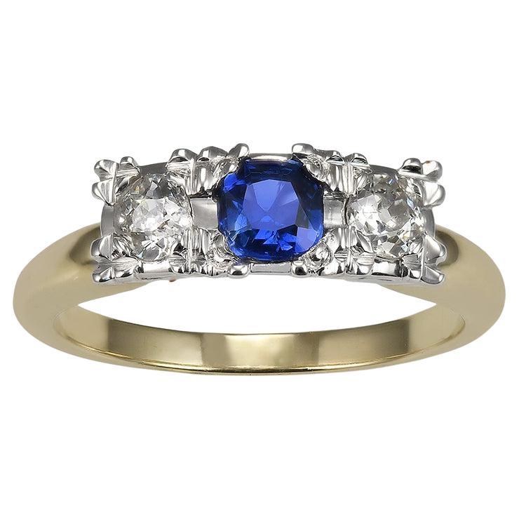 Saphir und Diamant 3 Stone Ring im Angebot