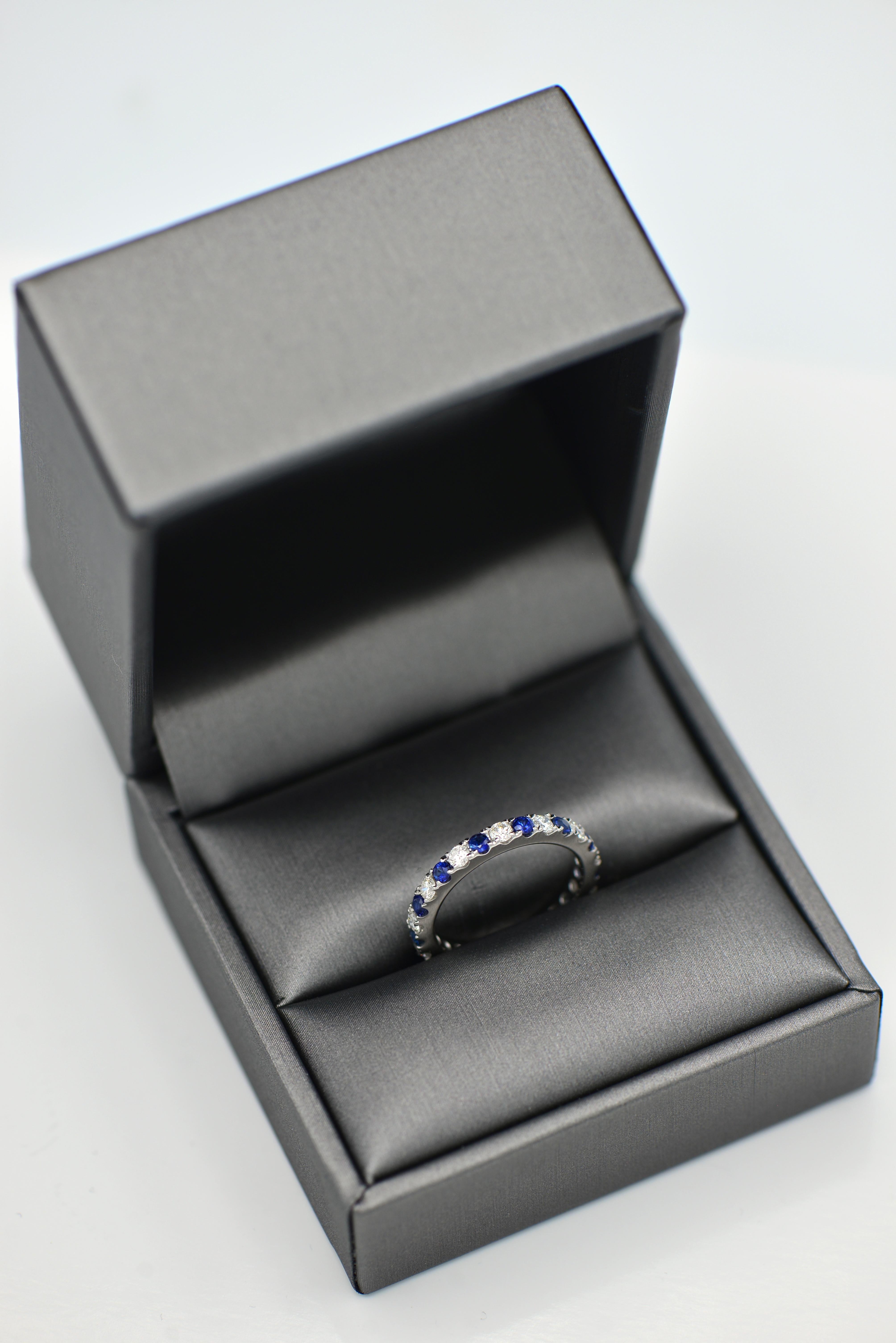 Contemporary Sapphire and Diamond Alternating Band For Sale