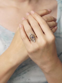 Sapphire and Diamond Antique Style Cocktail Ring in 14K Yellow Gold