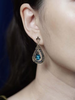 Ohrringe mit Saphir und Diamant im antiken Stil aus 9K Gelbgold