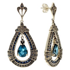 Ohrringe mit Saphir und Diamant im antiken Stil aus 9K Gelbgold