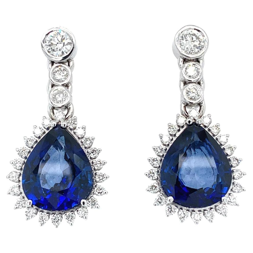 Sapphire and diamond art deco drop earrings 18k white gold  For Sale