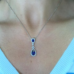 Sapphire and diamond art deco drop necklace 18k white gold