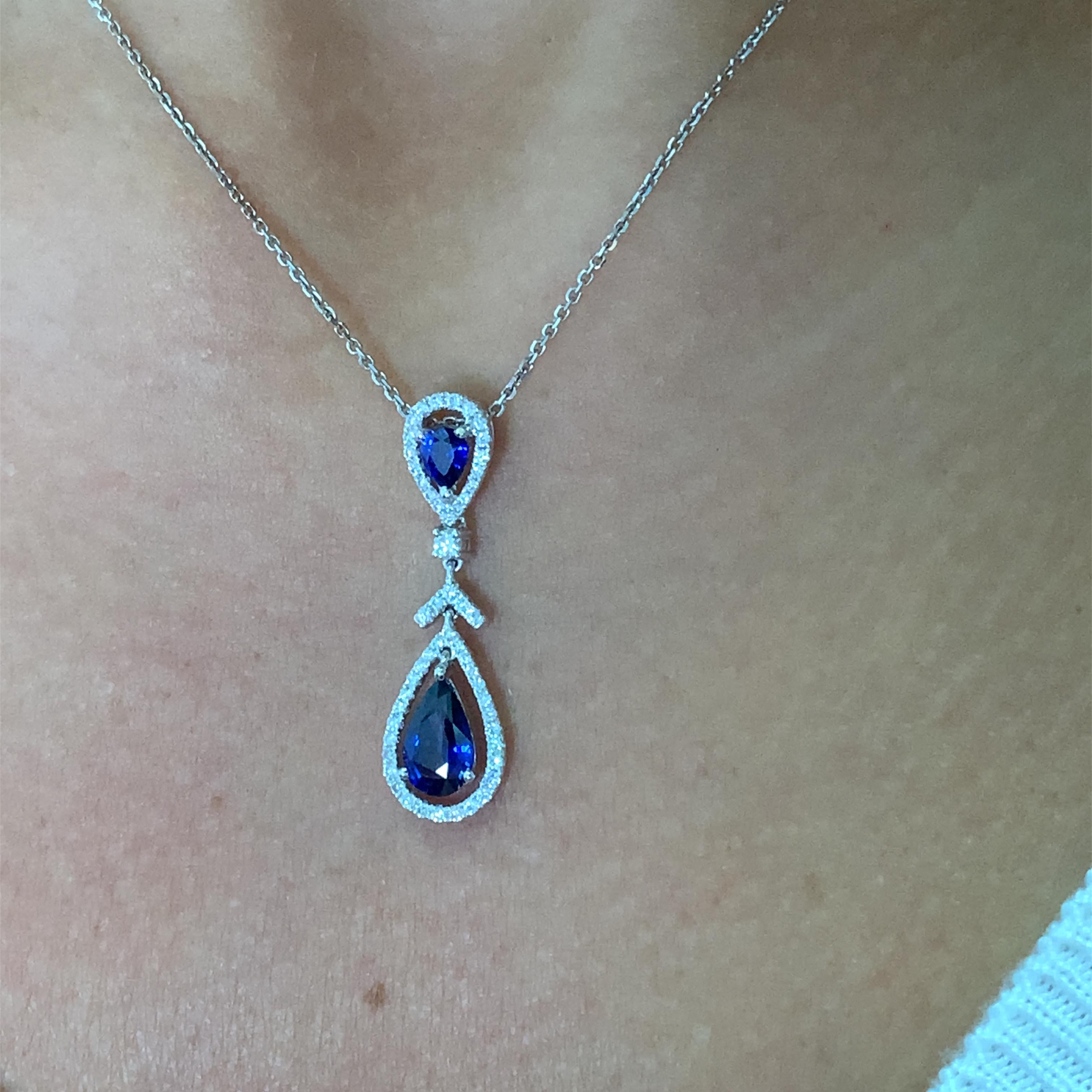 Art Deco Sapphire and diamond art deco drop necklace 18k white gold For Sale