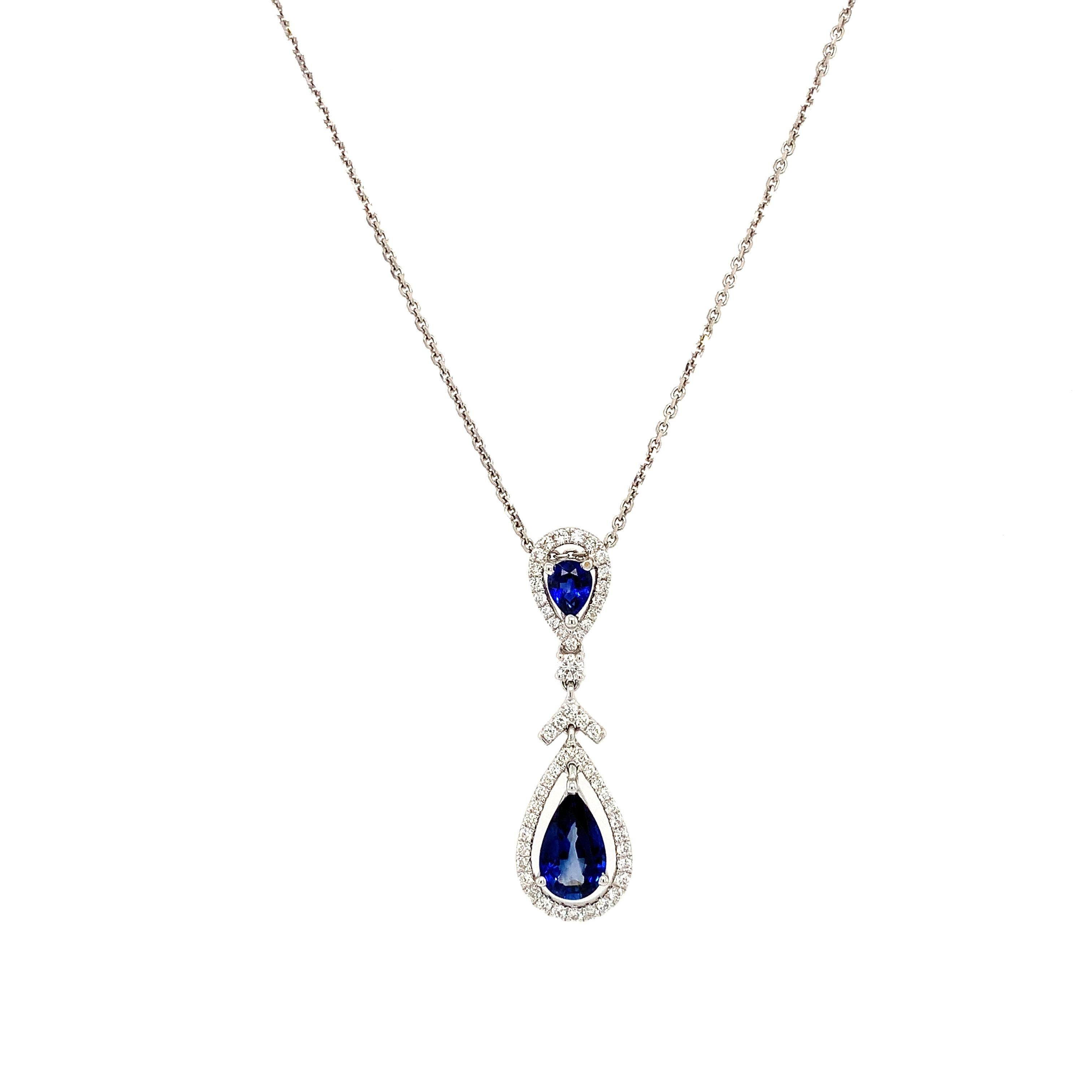 Women's Sapphire and diamond art deco drop necklace 18k white gold For Sale