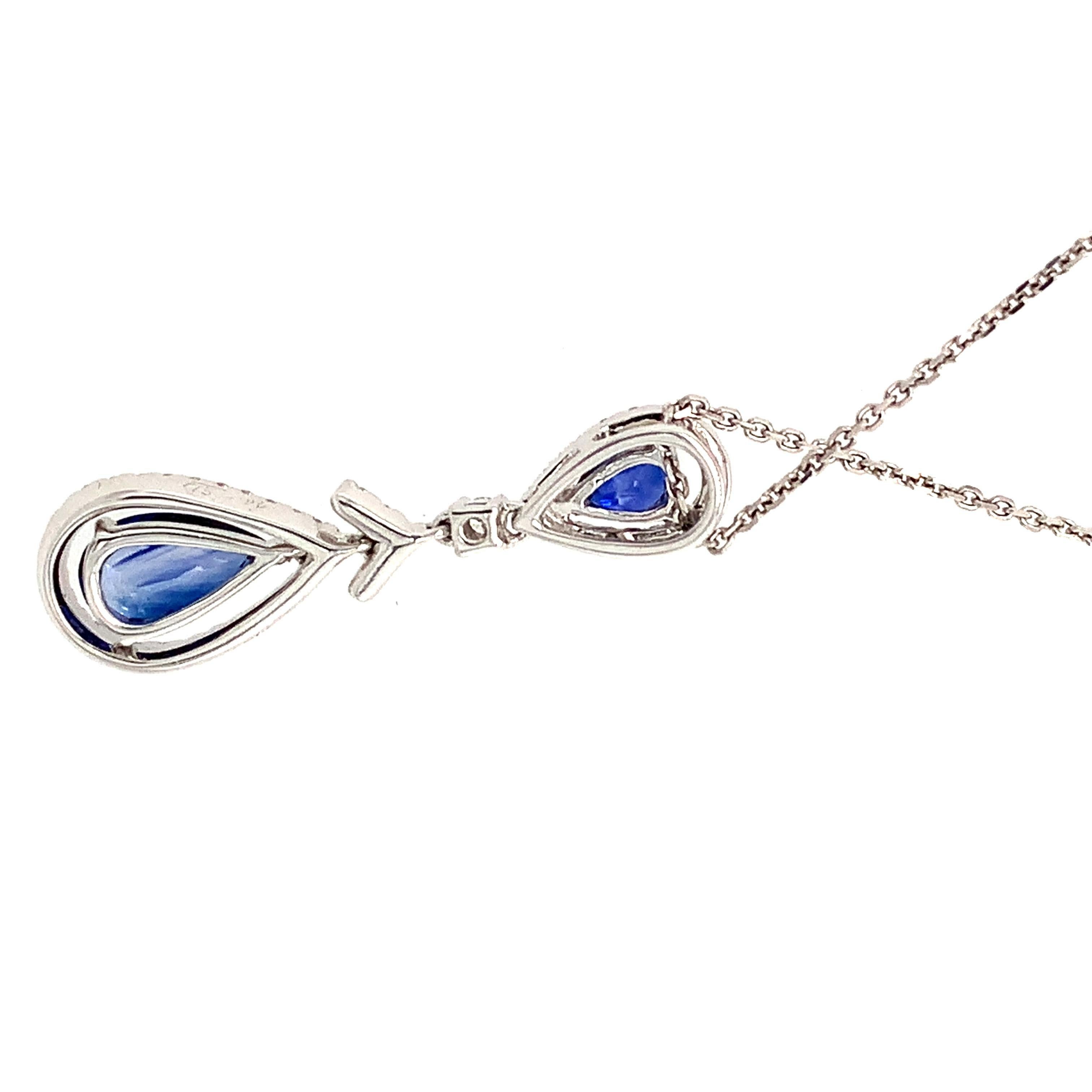 Sapphire and diamond art deco drop necklace 18k white gold For Sale 1