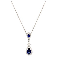 Sapphire and diamond art deco drop necklace 18k white gold