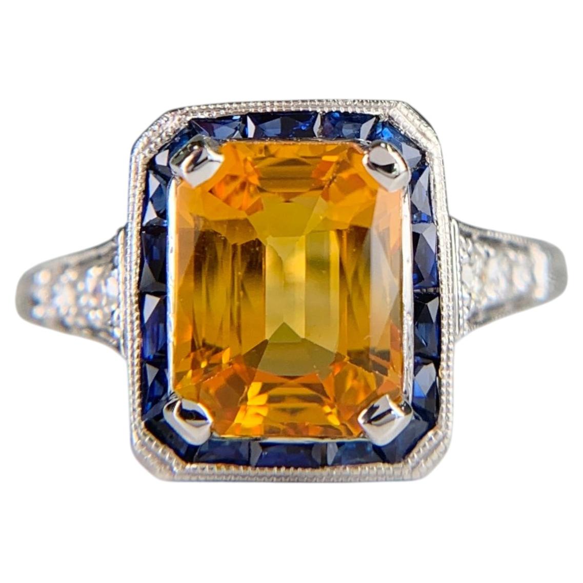 Sapphire and Diamond Art Deco Inspired Ring Platinum