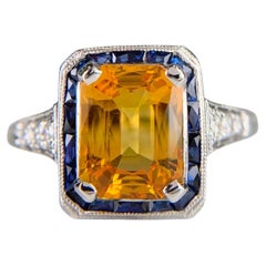 Sapphire and Diamond Art Deco Inspired Ring Platinum