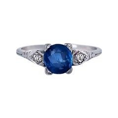 Solitaire, 2 CT Sapphire and Diamond, Art Deco Platinum Ring