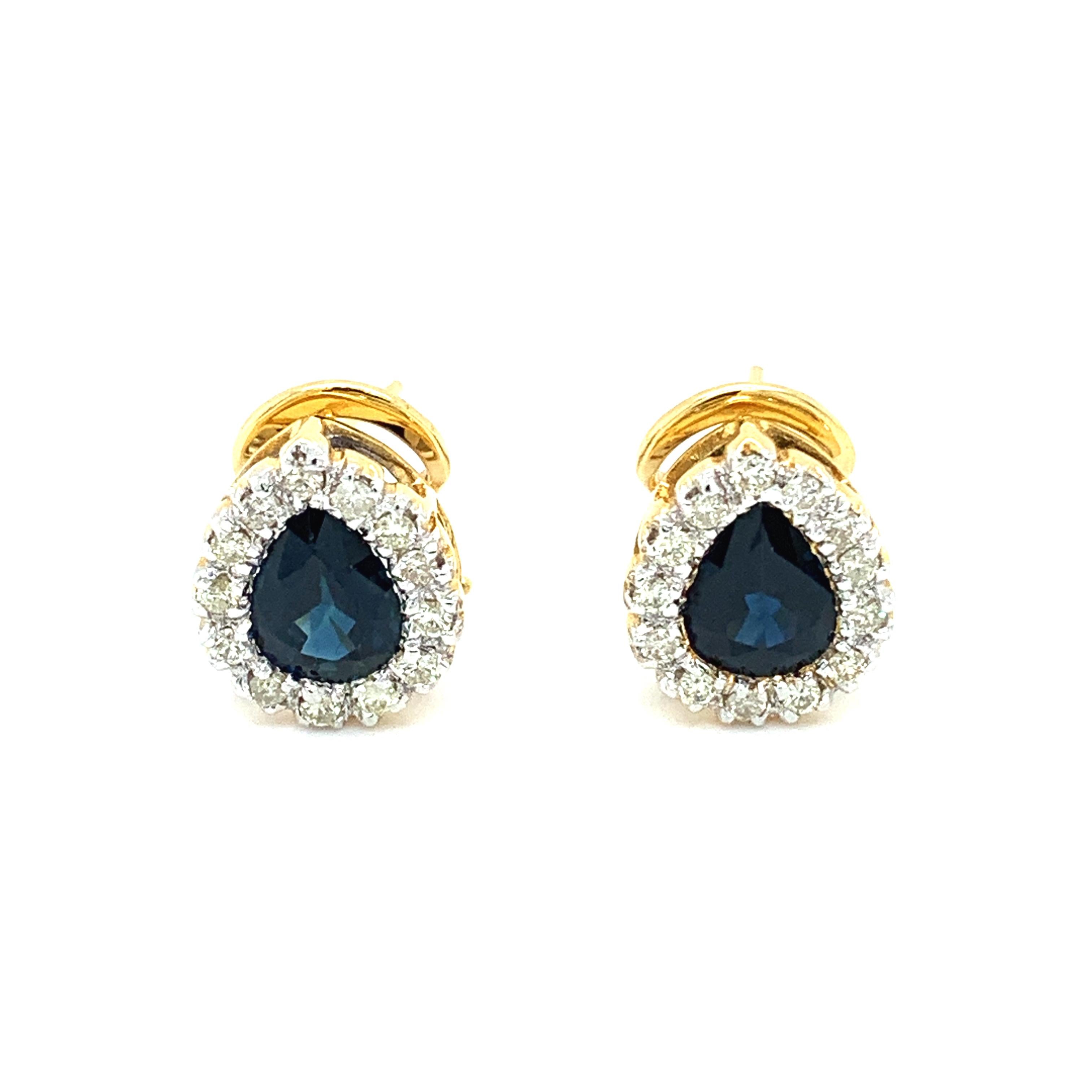 Art Deco Sapphire and diamond art deco post and clip earrings 18k yellow gold For Sale