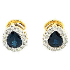 Art-déco-Ohrringe mit Saphiren und Diamanten aus 18 Karat Gelbgold mit Pfosten und Clip
