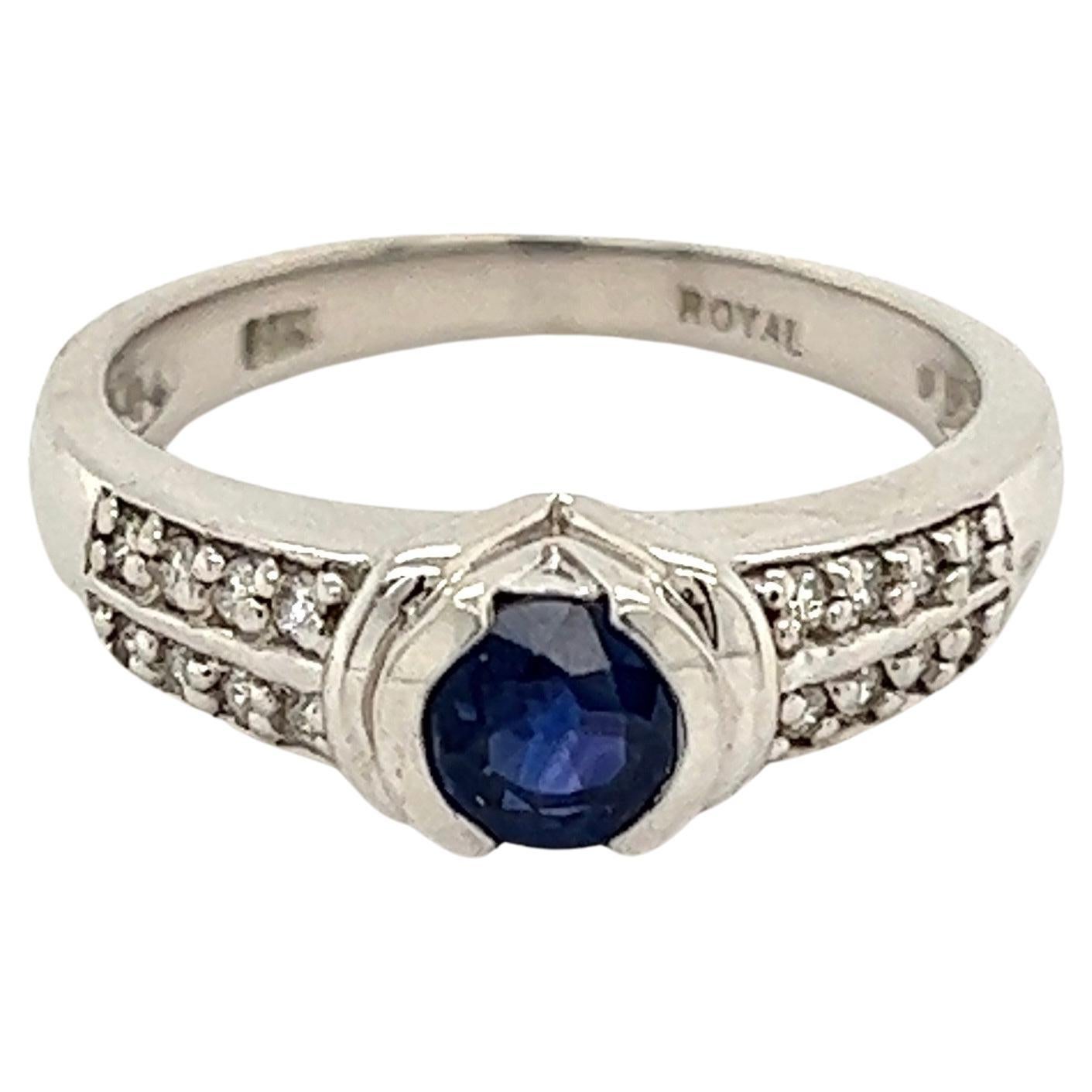 Sapphire and Diamond Art Deco Revival Gold Band Ring For Sale