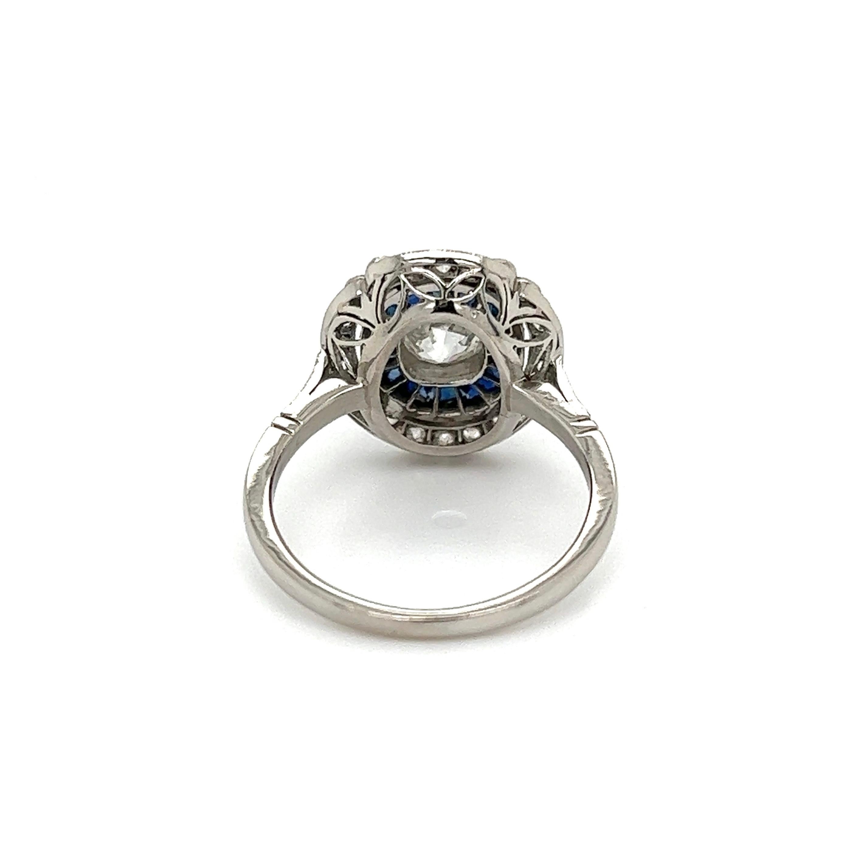 Women's Sapphire and Diamond Art Deco Revival Platinum Ring Estate Fine Jewelry For Sale