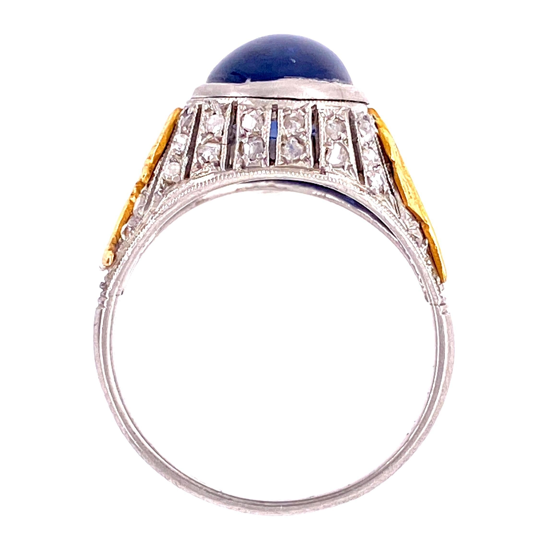 Sapphire and Diamond Art Deco Revival Platinum Ring Fine Estate Jewelry In Excellent Condition For Sale In Montreal, QC
