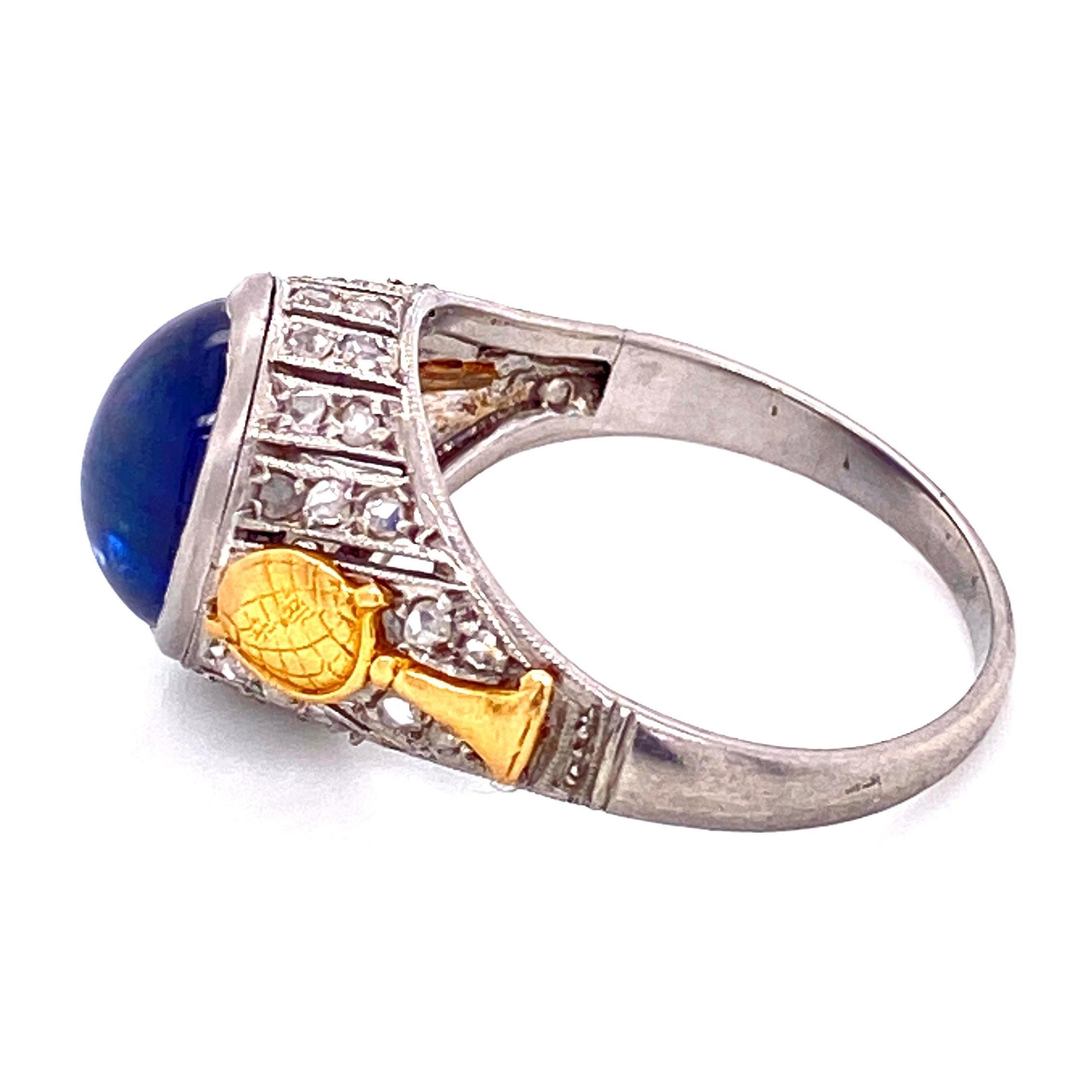 Women's Sapphire and Diamond Art Deco Revival Platinum Ring Fine Estate Jewelry For Sale