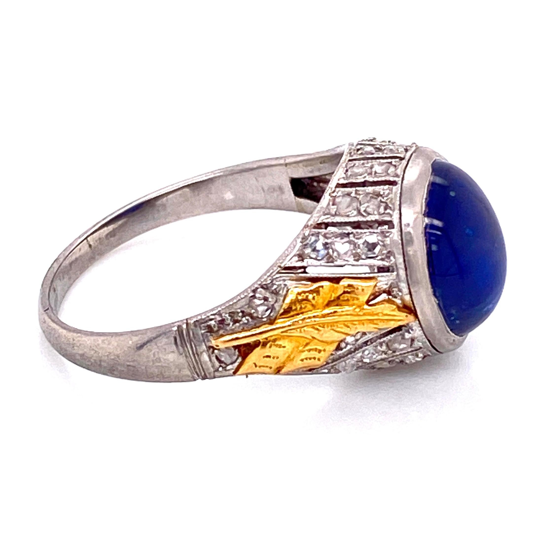 Sapphire and Diamond Art Deco Revival Platinum Ring Fine Estate Jewelry For Sale 1