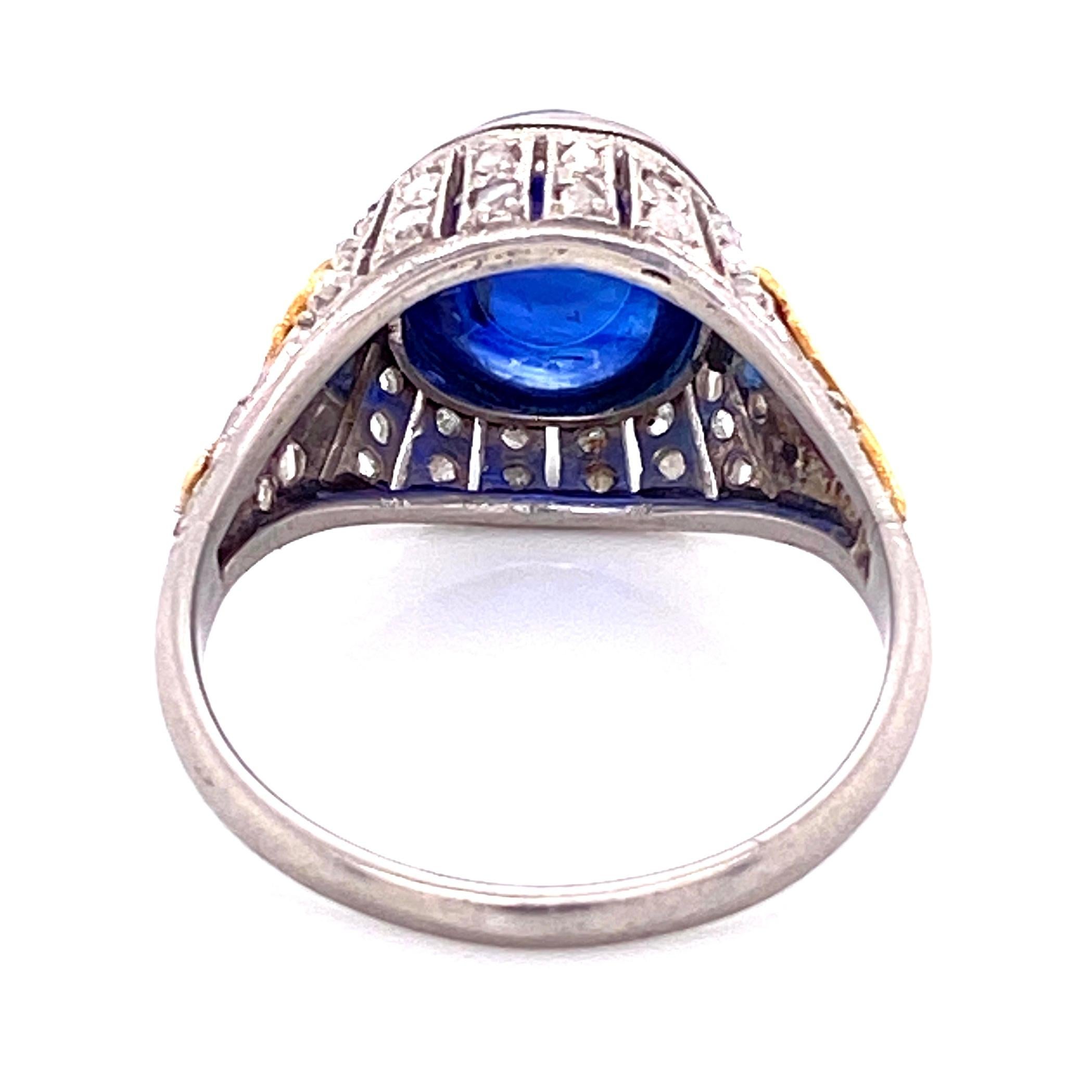 Sapphire and Diamond Art Deco Revival Platinum Ring Fine Estate Jewelry For Sale 2