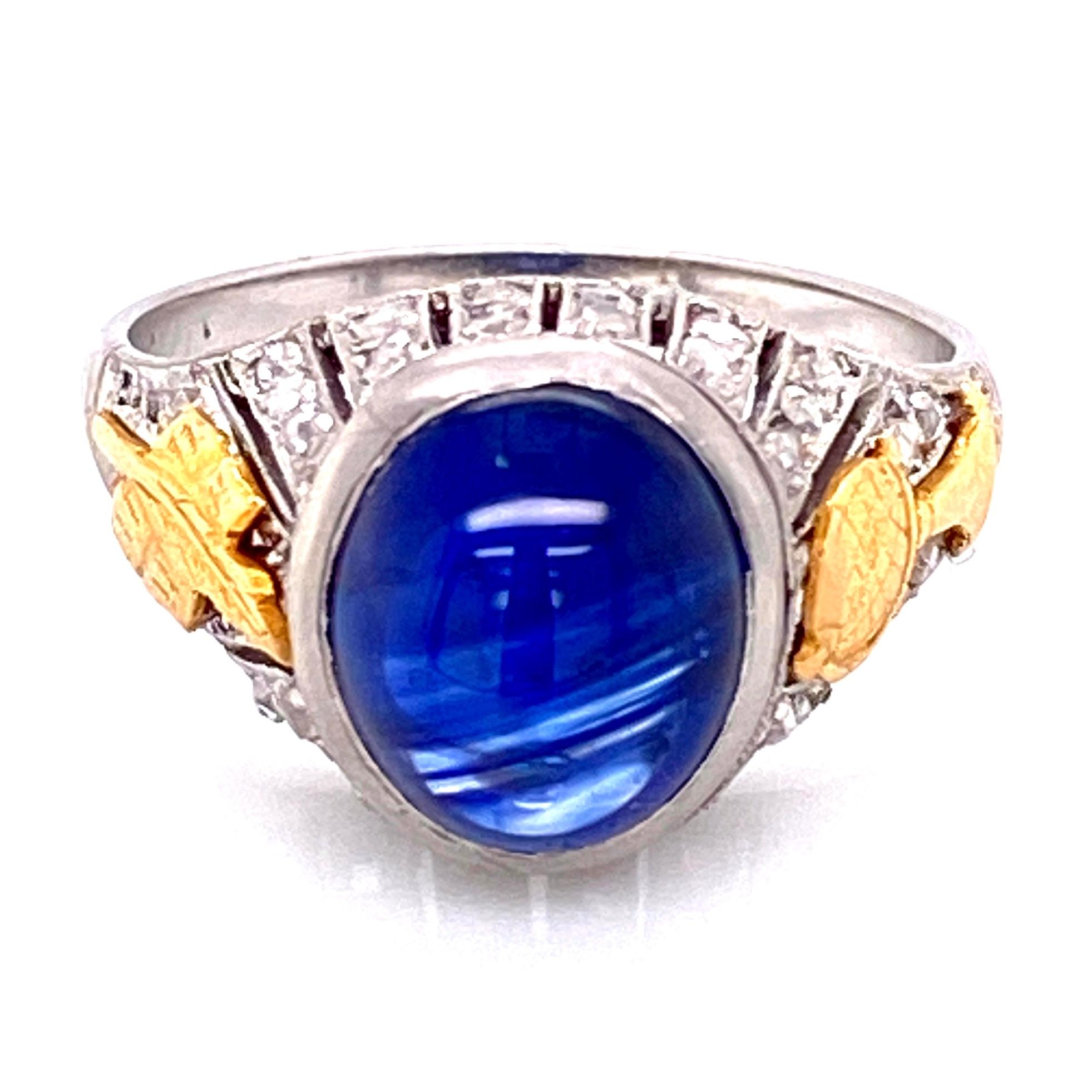 Sapphire and Diamond Art Deco Revival Platinum Ring Fine Estate Jewelry For Sale 3