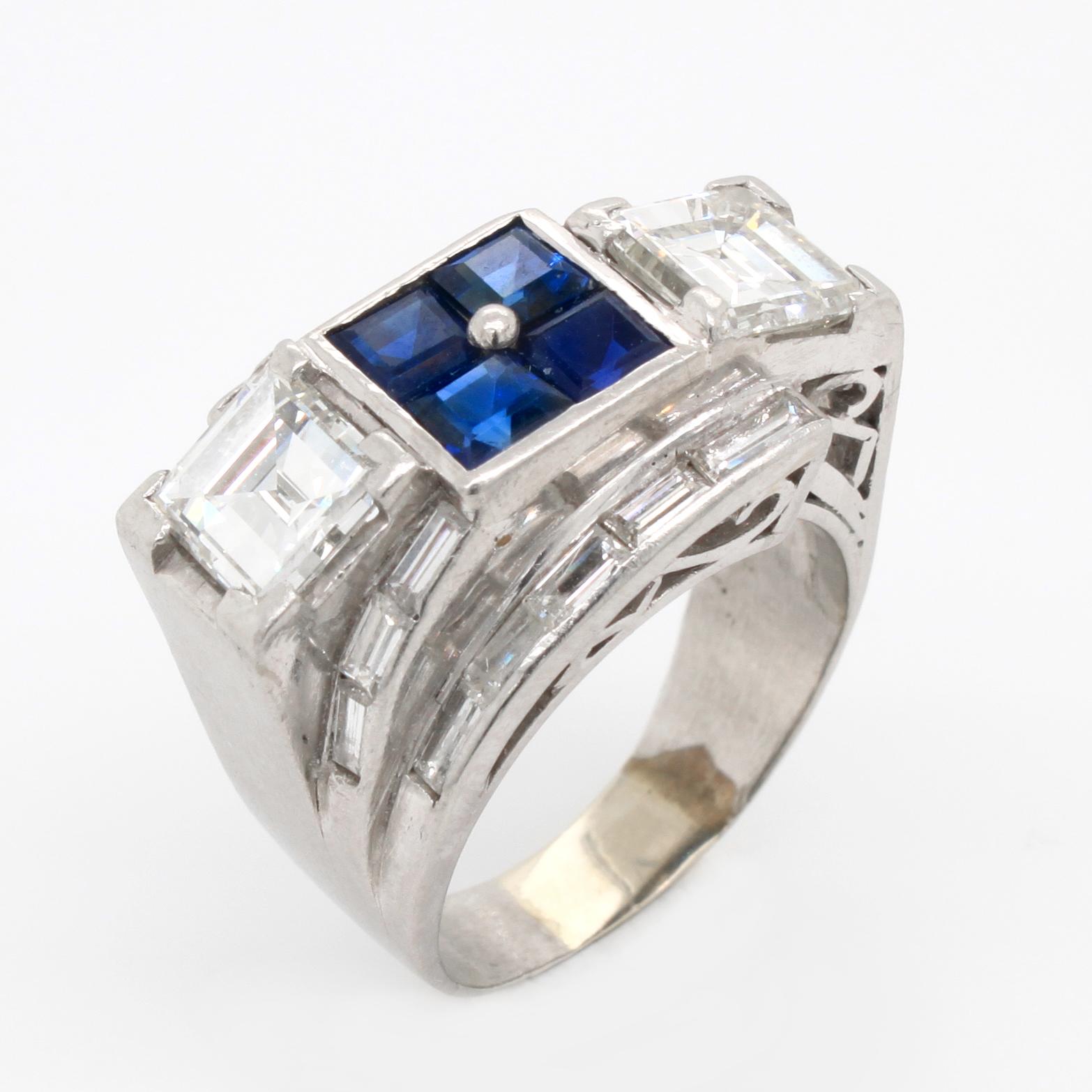 Women's Sapphire and Diamond Art Deco Ring, circa 1930s For Sale