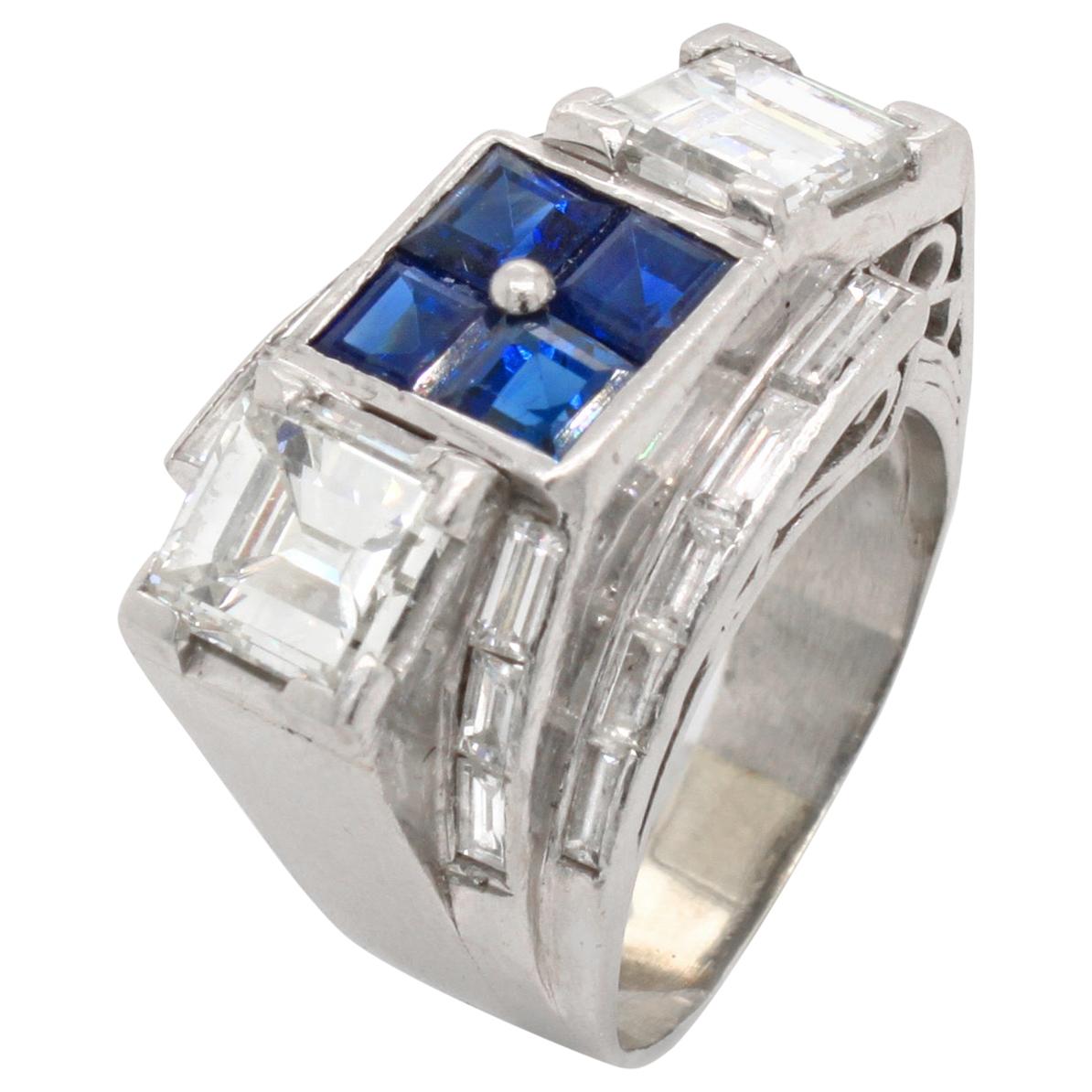 Sapphire and Diamond Art Deco Ring, circa 1930s For Sale