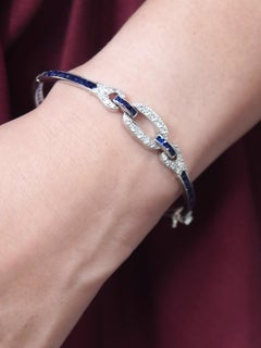 Sapphire and Diamond Art Deco Style Bangle in 14K White Gold