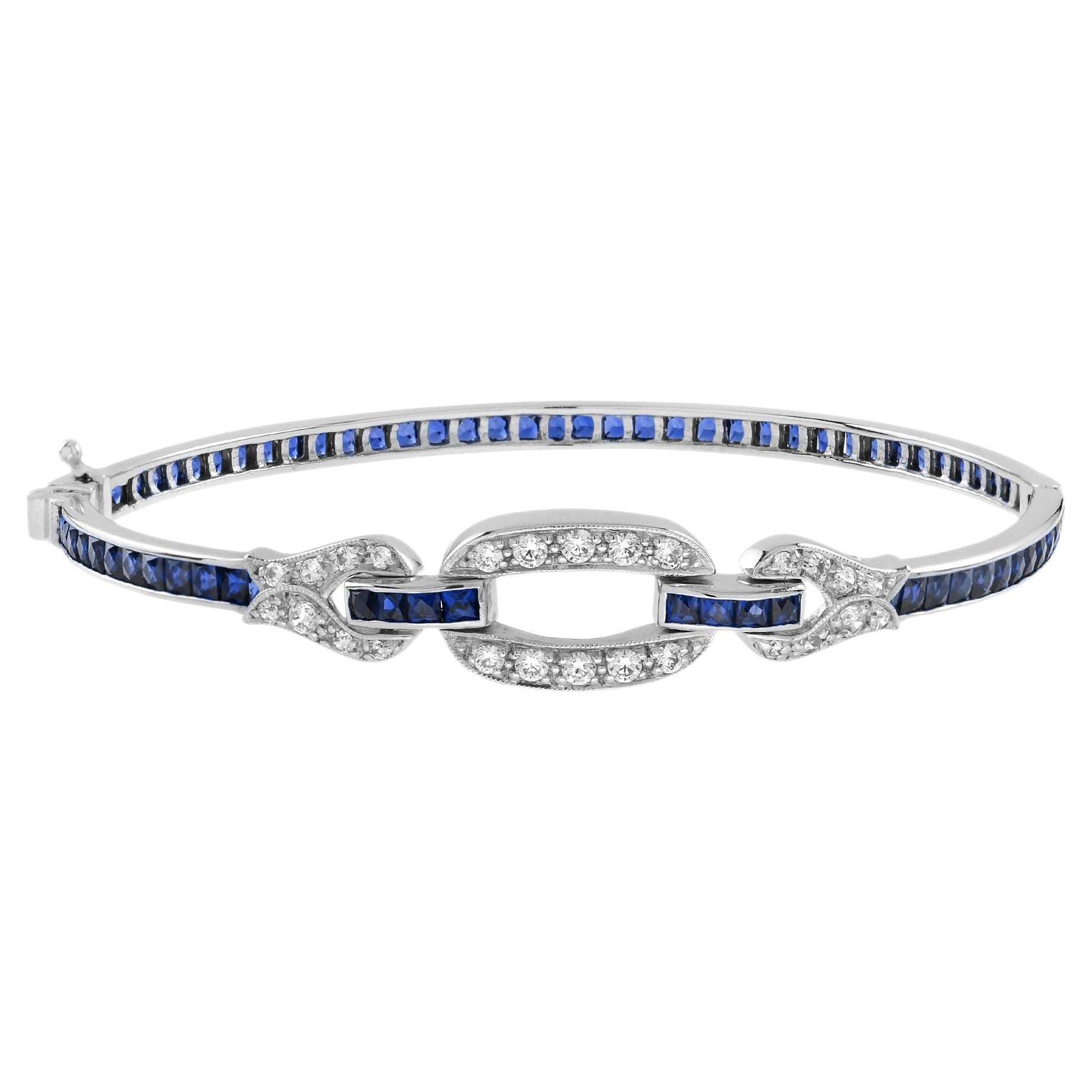 Saphir und Diamant Armreif im Art Deco Stil aus 14K Weißgold