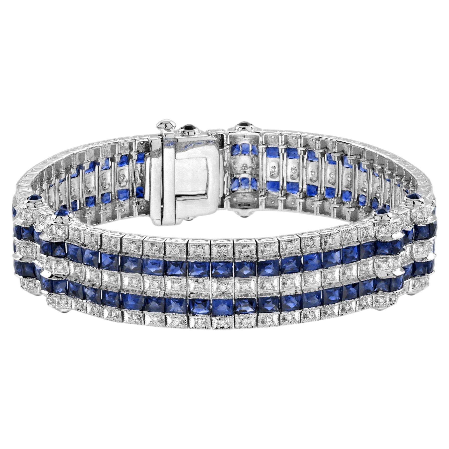 Bracciale in stile Art Deco con zaffiri e diamanti in oro bianco 18 carati