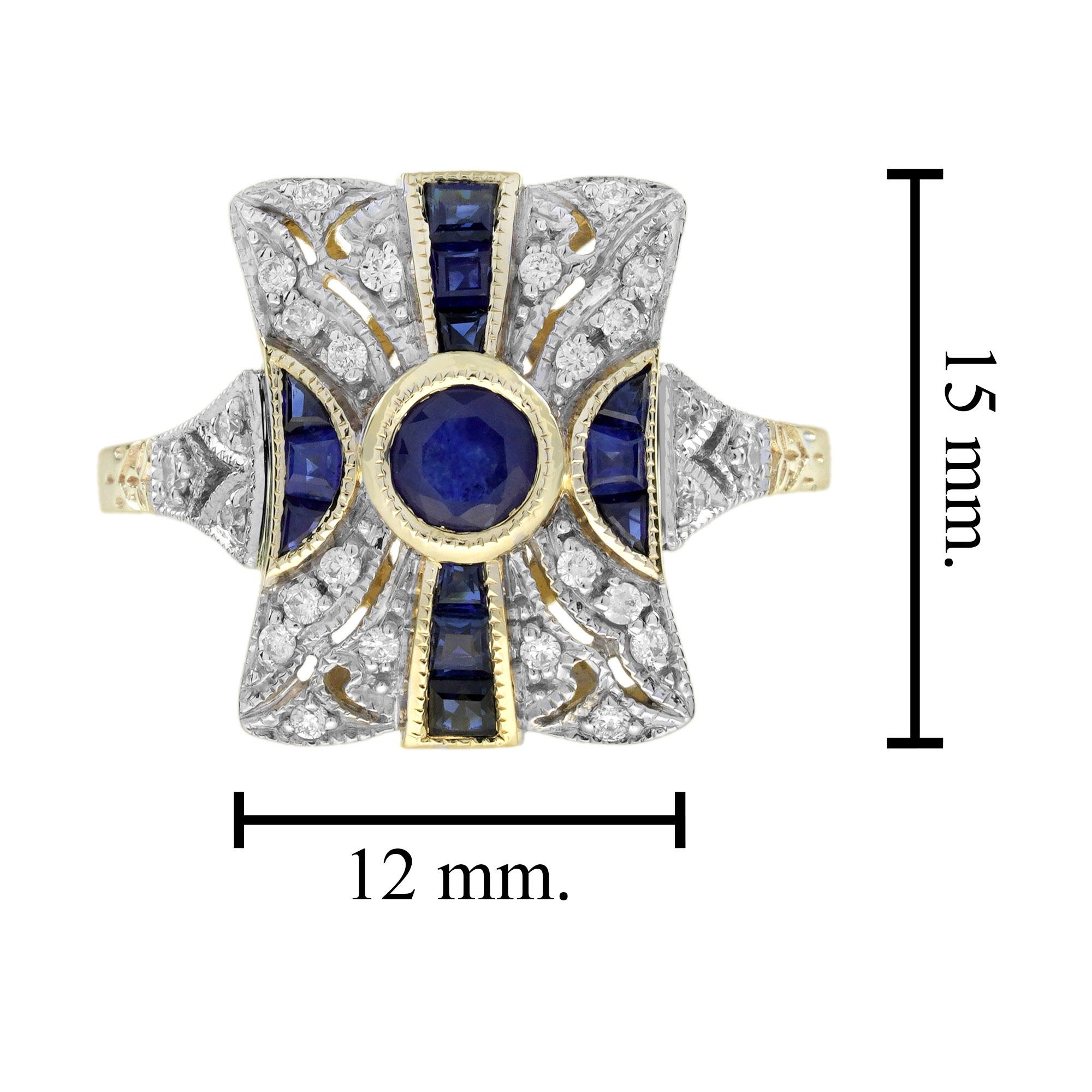 Bague de fiançailles en or jaune 9K avec saphir et diamant de style Art déco en vente 5