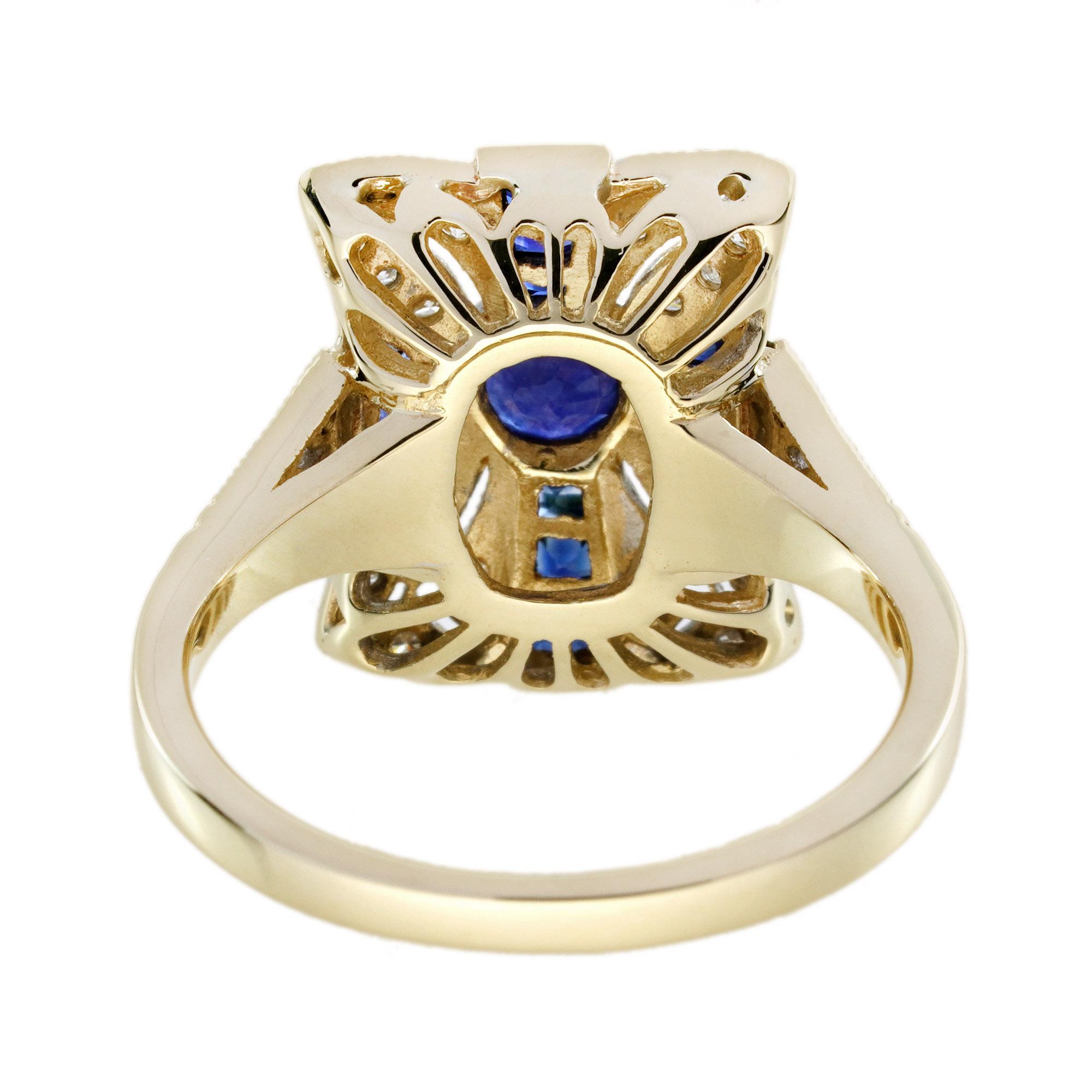 Bague de fiançailles en or jaune 9K avec saphir et diamant de style Art déco en vente 3