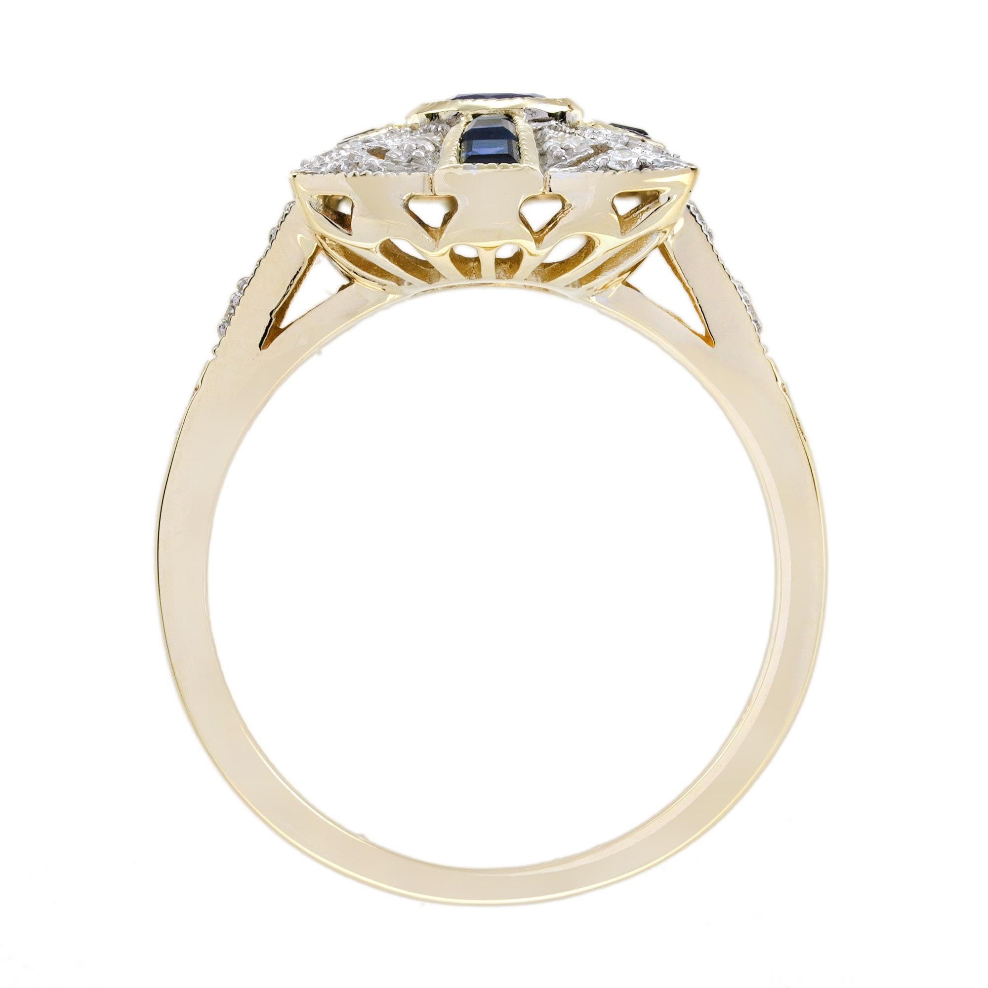 Bague de fiançailles en or jaune 9K avec saphir et diamant de style Art déco en vente 4