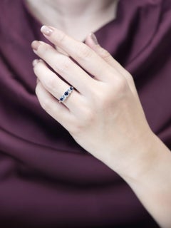 Sapphire and Diamond Art Deco Style Five Stone Ring in 14K White Gold