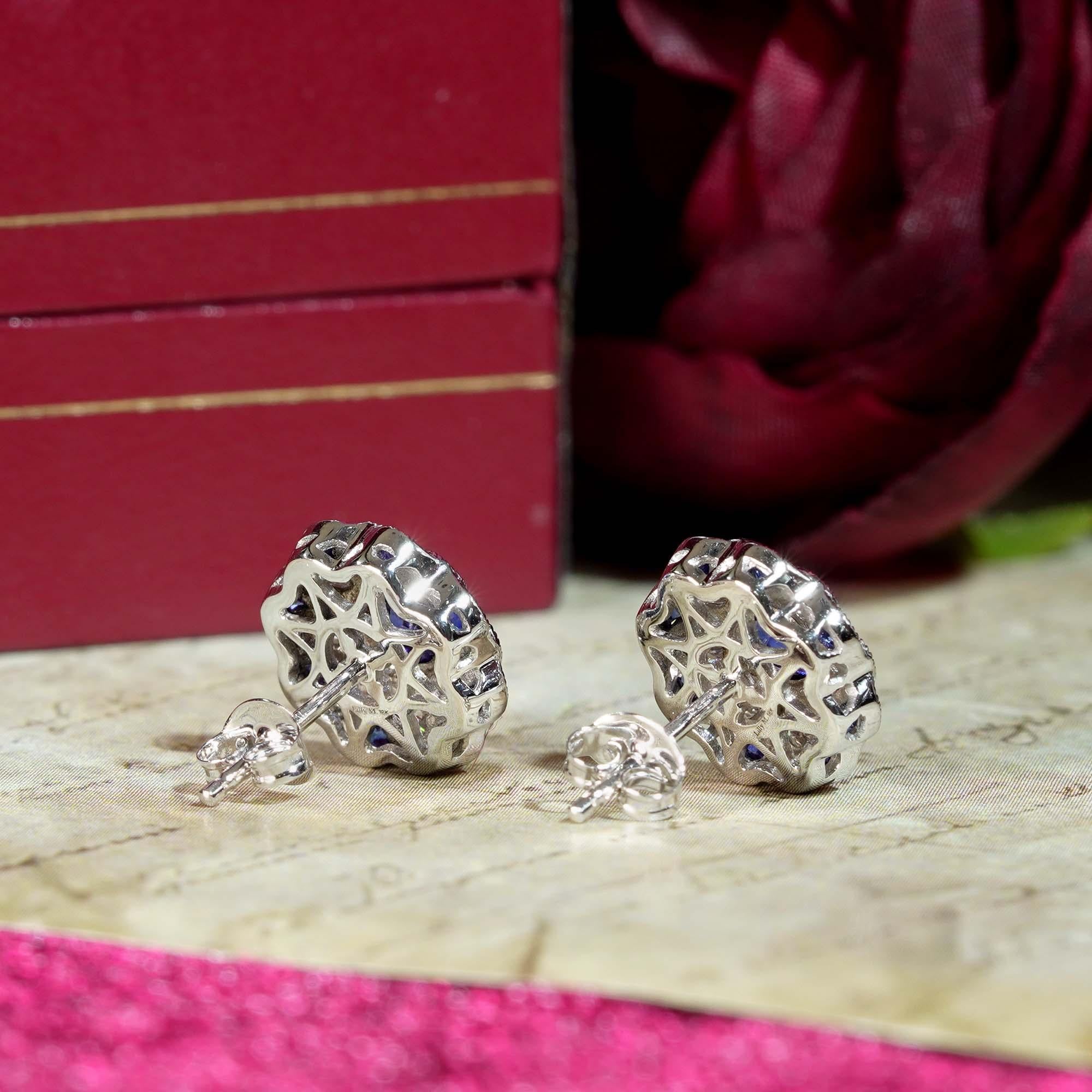 Orecchini con zaffiro e diamante in stile Art Déco, oro bianco 18K in vendita 1