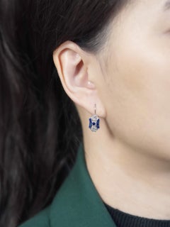 Sapphire and Diamond Art Deco Style Lever Back Earrings in 14K White Gold