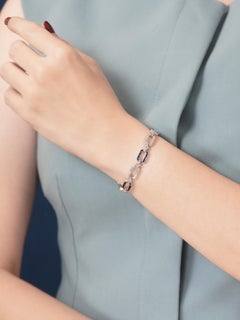 Sapphire and Diamond Art Deco Style Link Bracelet in 18K White Gold