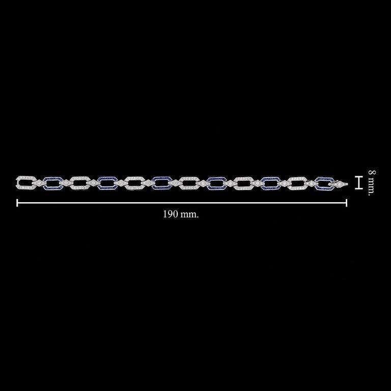 Sapphire and Diamond Art Deco Style Link Bracelet in 18K White Gold For Sale 4