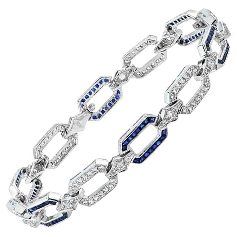 Saphir- und Diamant-Gliederarmband im Art-Déco-Stil aus 18 Karat Weißgold