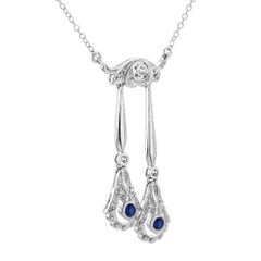 Sapphire and Diamond Art Deco Style Négligée Necklace in 14K White Gold