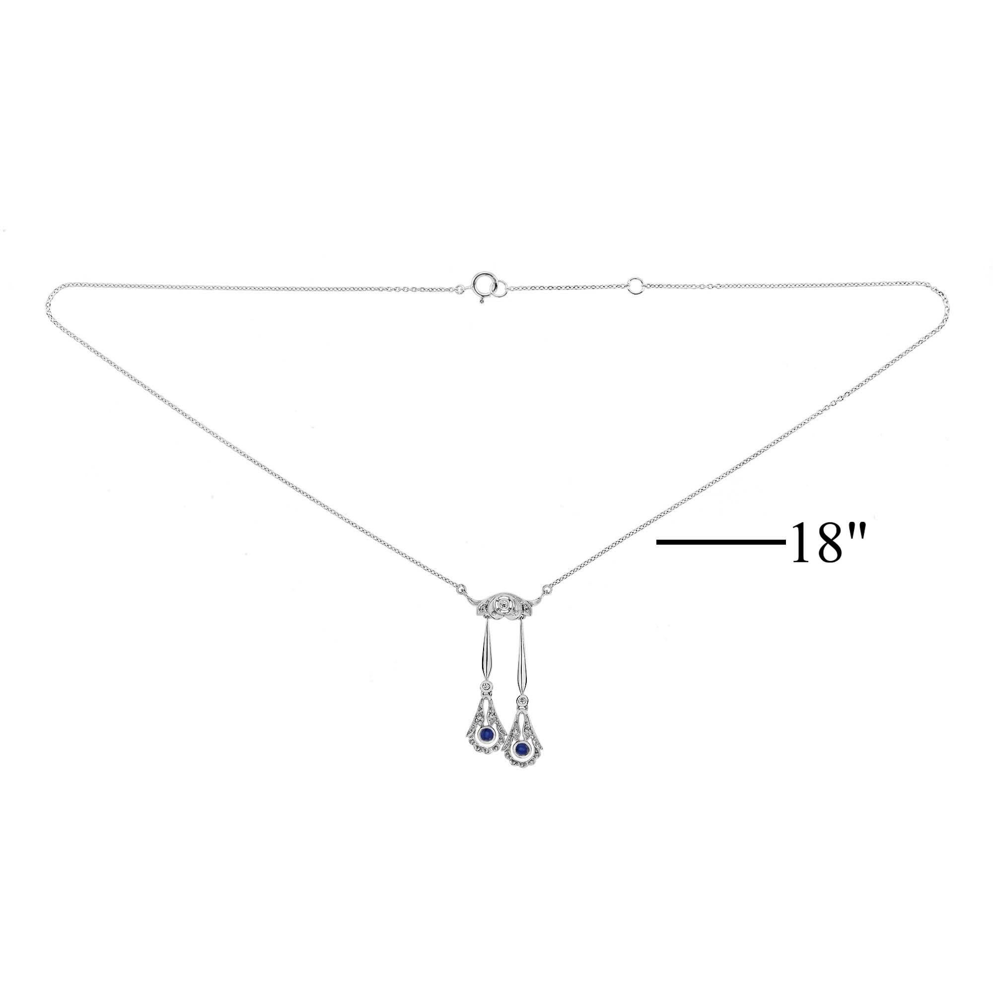 Collana Négligée in stile Art Déco con zaffiri e diamanti in oro bianco 14 carati In condizioni Nuovo in vendita a Bangkok, TH