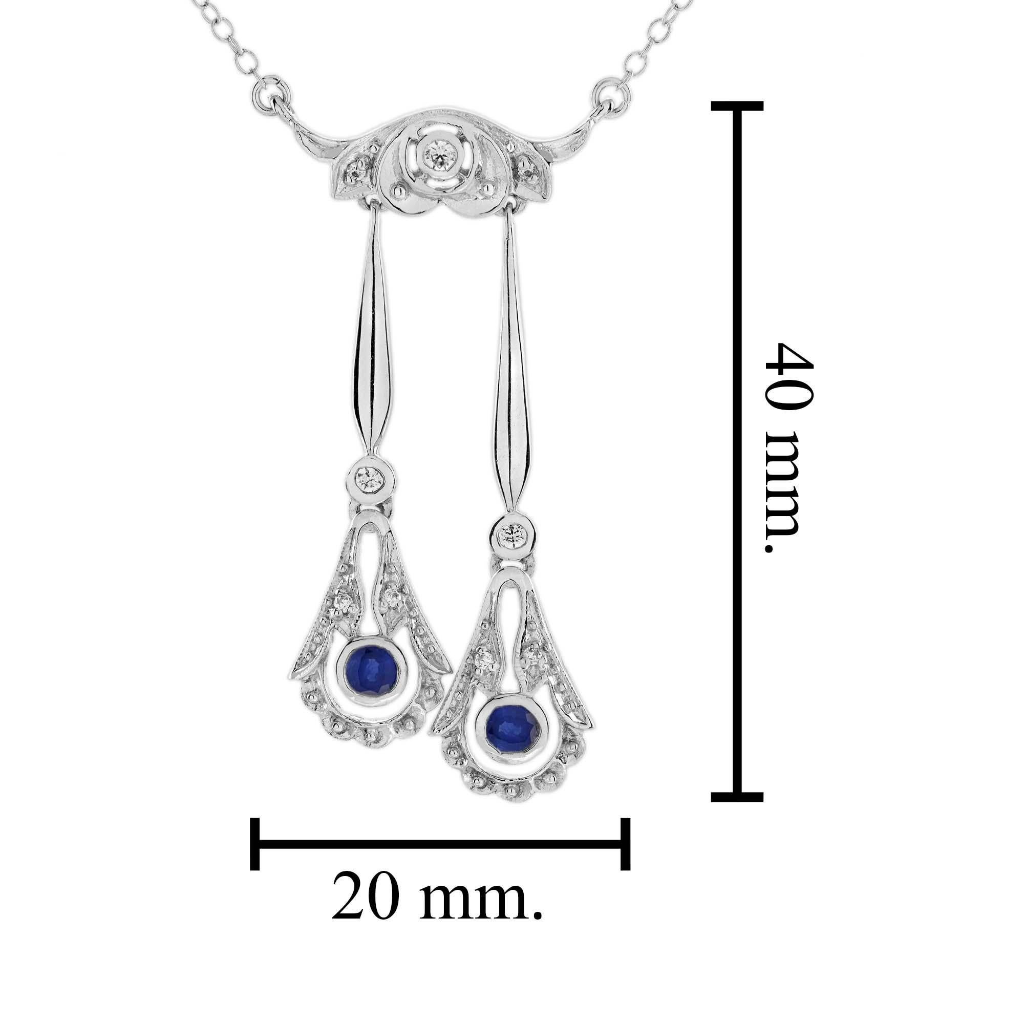 Donna Collana Négligée in stile Art Déco con zaffiri e diamanti in oro bianco 14 carati in vendita